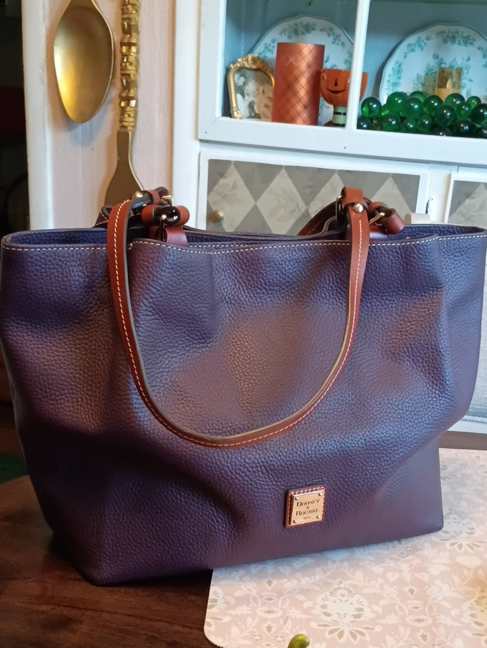Dooney pebble grain leather Lrg Flynn tote in plum wine purple